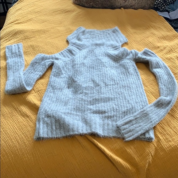 Grey Turtleneck Sweater with Cut Out Shoulders - Picture 2 of 6